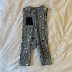 Blue Sailboat Print Baby Romper